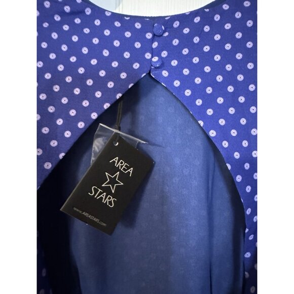 Area Stars Midi Dress XS Extra Small Blue Purple Dot Long Sleeve Tiered NEW - Picture 11 of 15